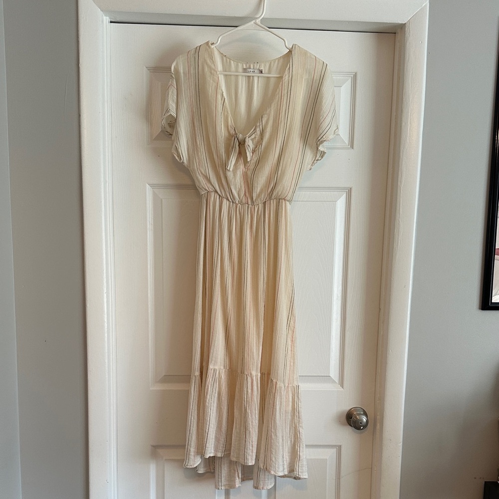 Lush Cream Tie-Front Midi Dress